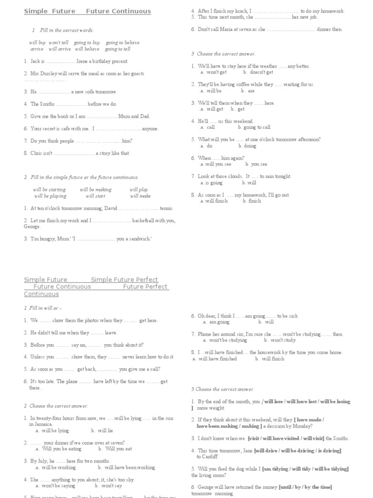 Future Tense Grammar Exercises | PDF | Leisure