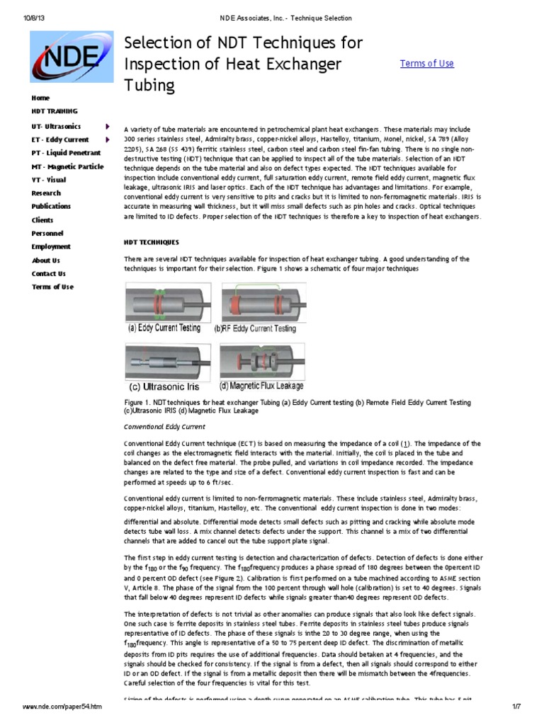 NDT Techniques for Heat Exchanger Tubes | PDF | Nondestructive Testing ...