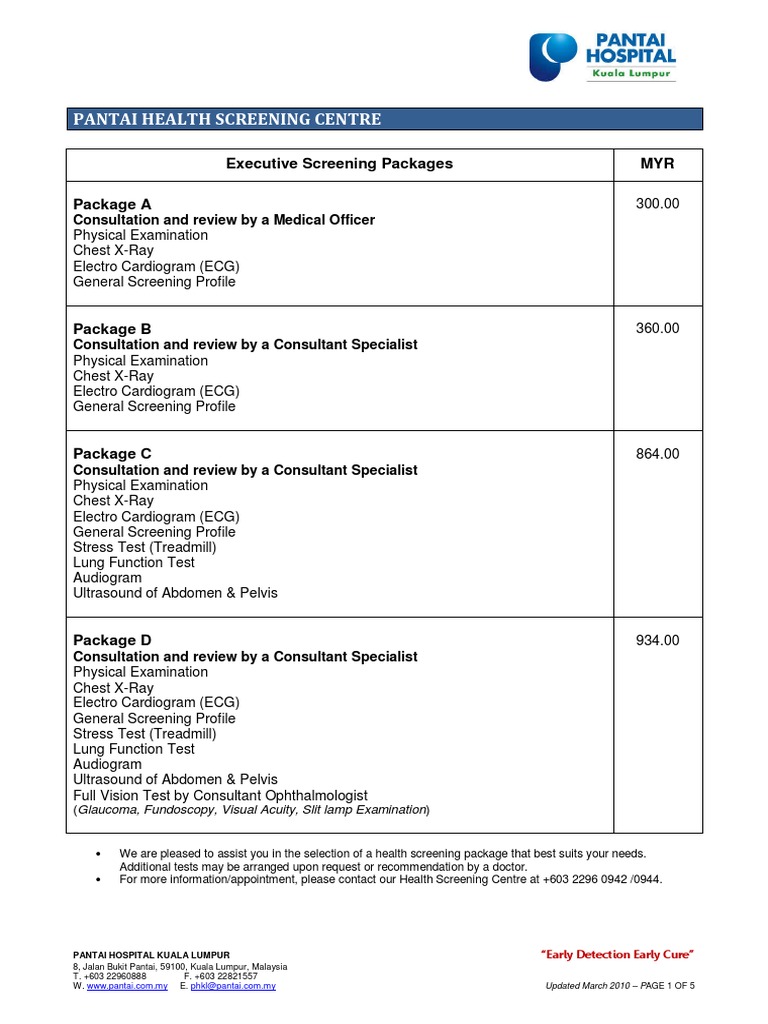 Phkl Screening Packages July 2010 Physical Examination