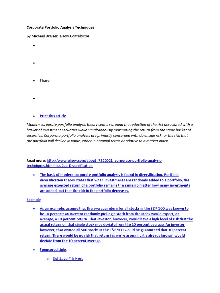 Corporate Portfolio Analysis Techniques | PDF | Modern Portfolio Theory ...
