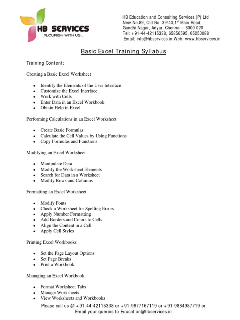 Basic Excel Training Syllabus Pdf