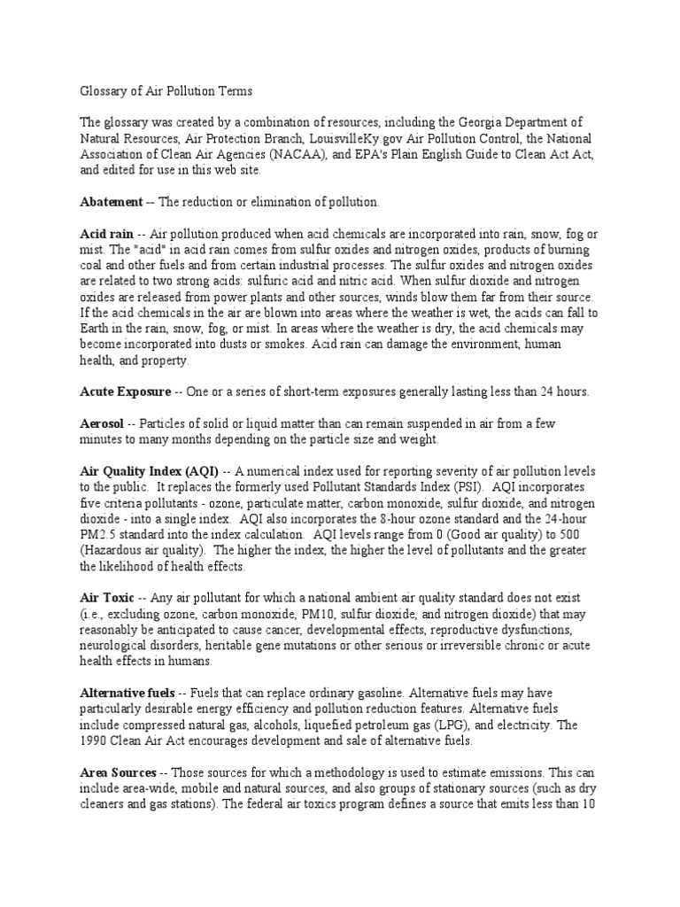 Air Pollution Terms Glossary | PDF | Clean Air Act (United States ...