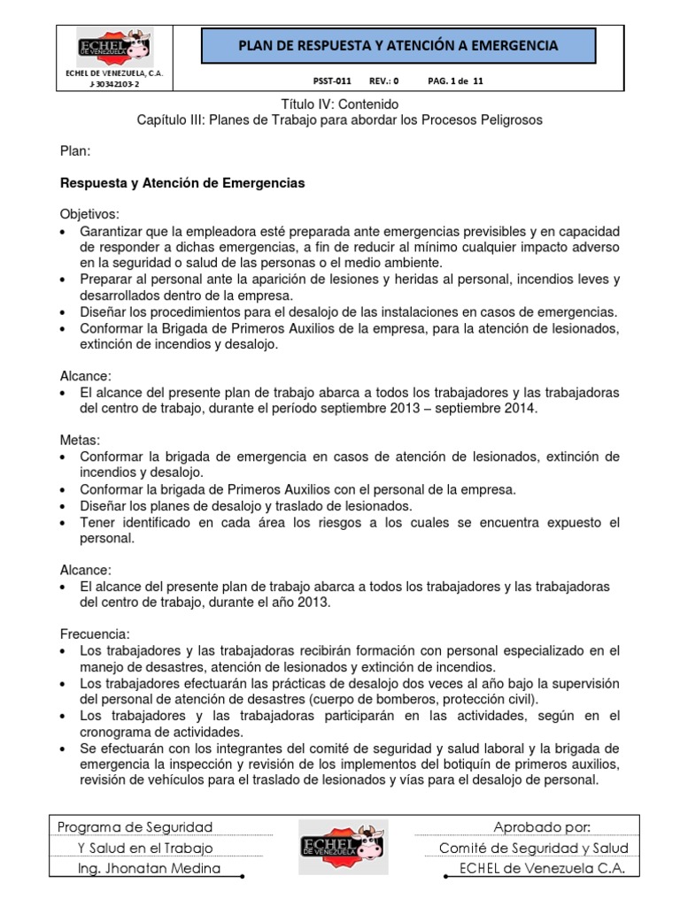 Plan de Contingencia y Atención A Emergencias | PDF | Primeros auxilios ...