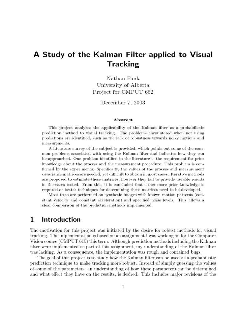 A Study of The Kalman Filter | PDF | Kalman Filter | Prediction