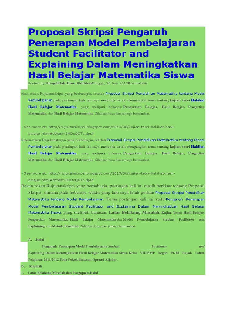 Proposal Skripsi Pengaruh Penerapan Model Pembelajaran 