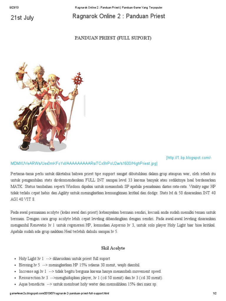 Panduan Full Support Priest Ragnarok | PDF