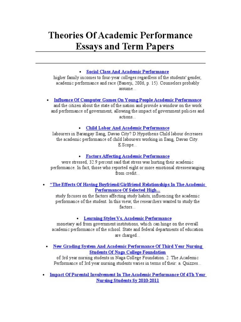 academic performance among students essay