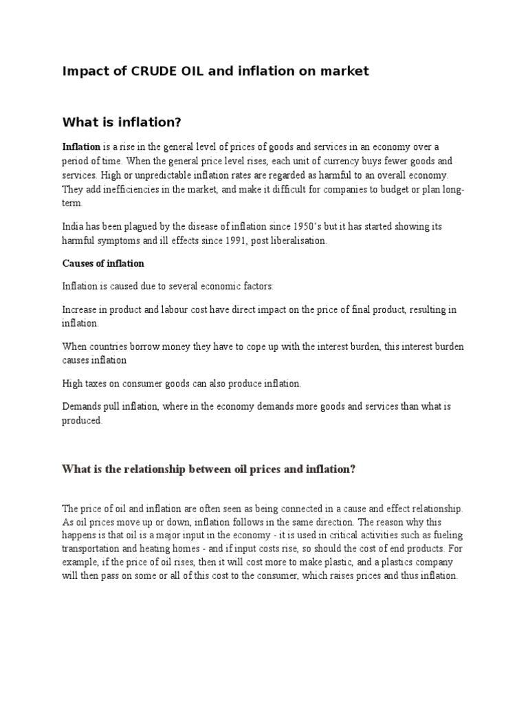 Impact of CRUDE OIL and Inflation On Market | PDF | 2000s Energy Crisis ...
