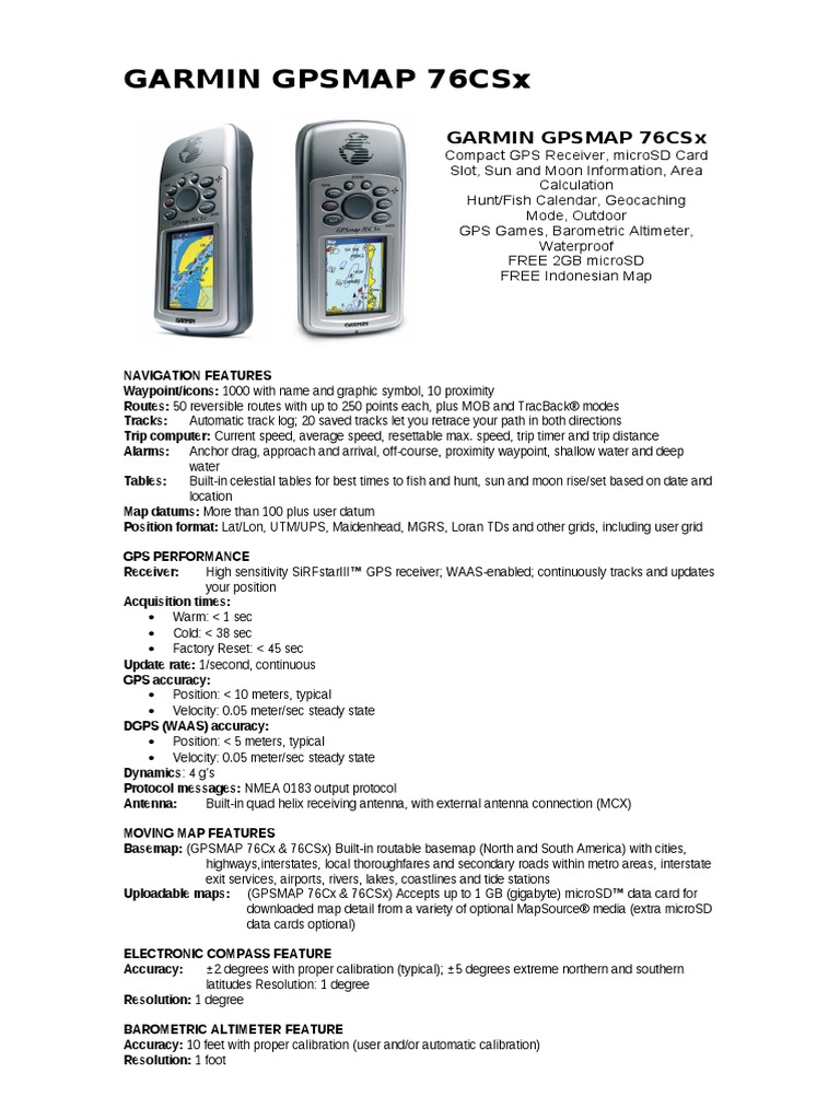 GARMIN GPSMAP 76CSx PDF Global Positioning System Secure Digital