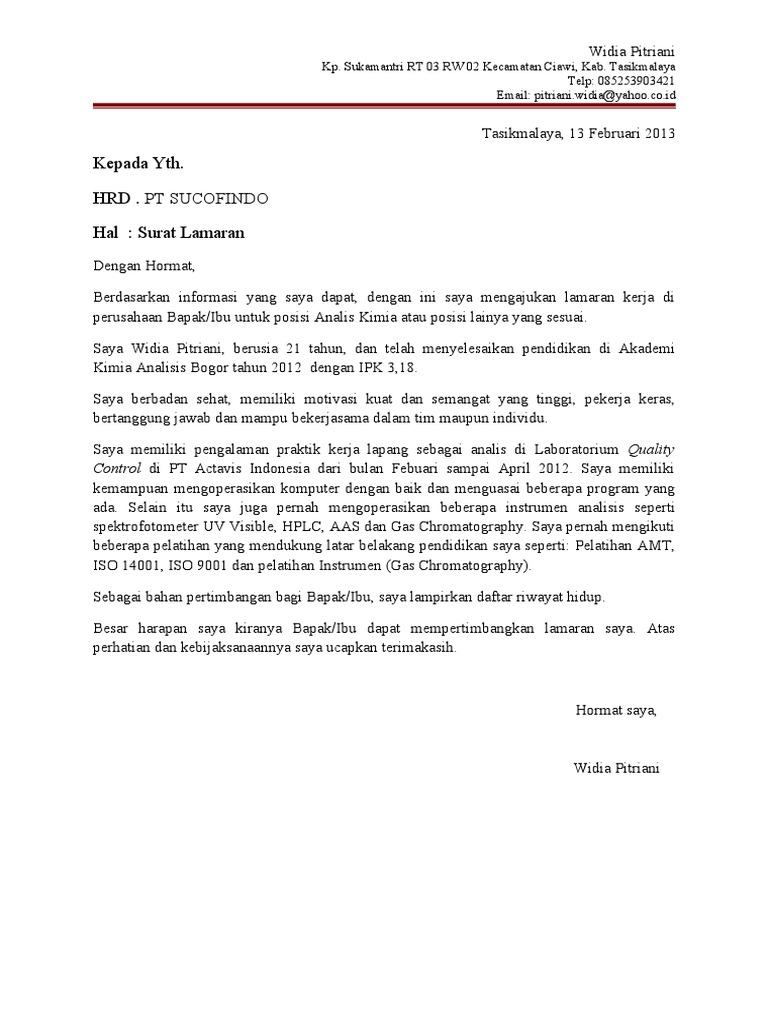 Download 77+ Contoh Surat Lamaran Kerja Sebagai Qc Terbaru Gratis