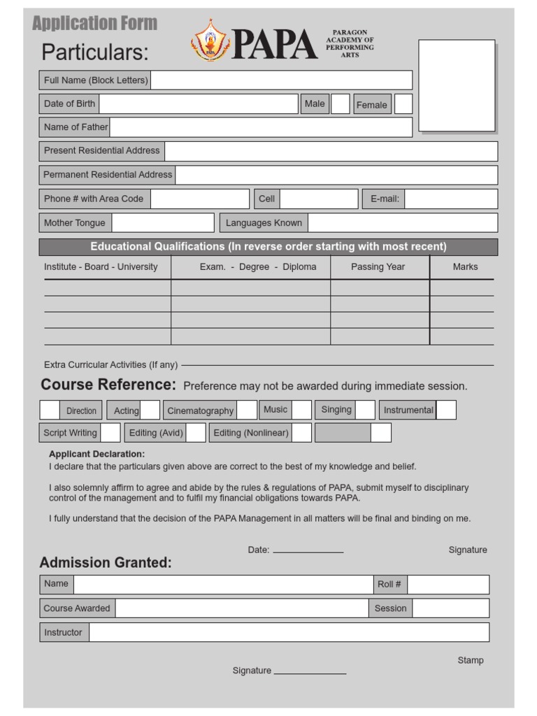 PAPA Admission Form | PDF