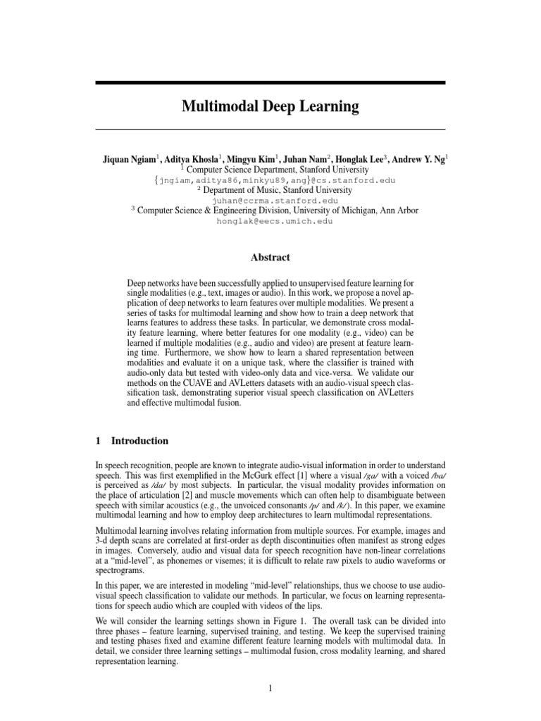 Multimodal Deep Learning Techniques | PDF | Deep Learning | Statistics