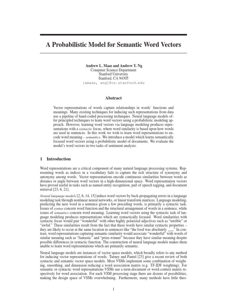 Probabilistic Model for Semantic Word Vectors | PDF | Semantics ...