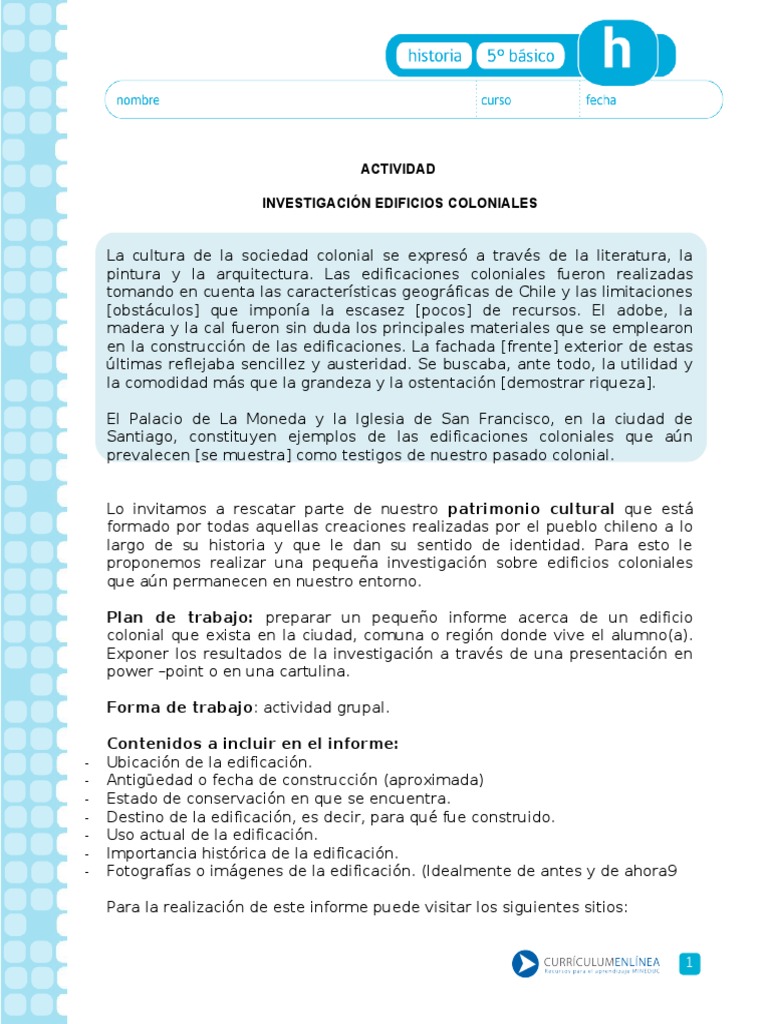 Investigación sobre Edificios Coloniales en Chile | PDF