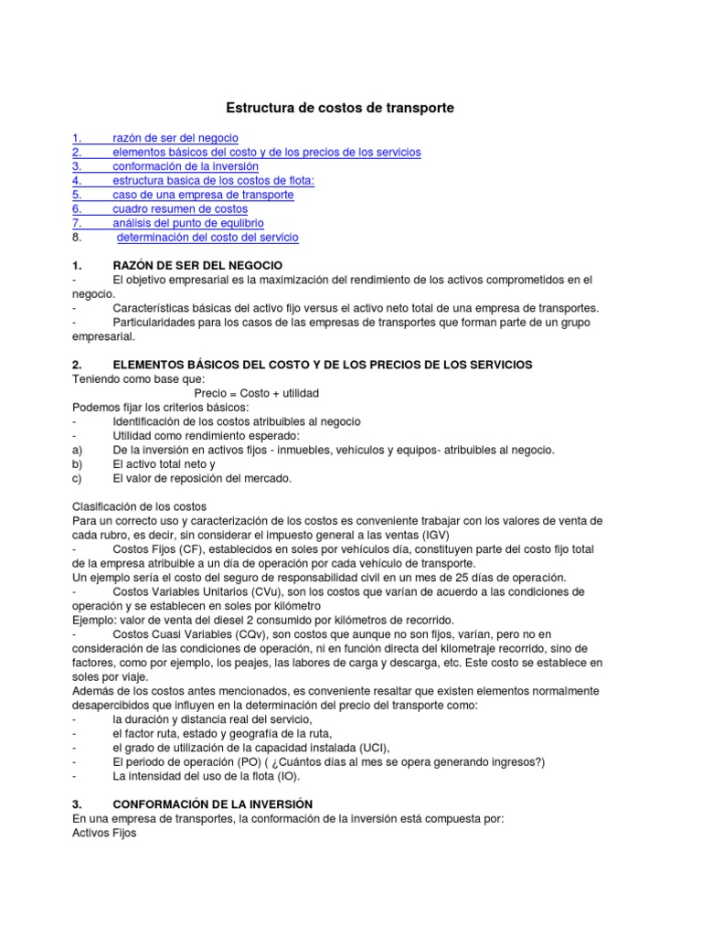 Estructura de Costos en Transporte | PDF | Costo | Transporte