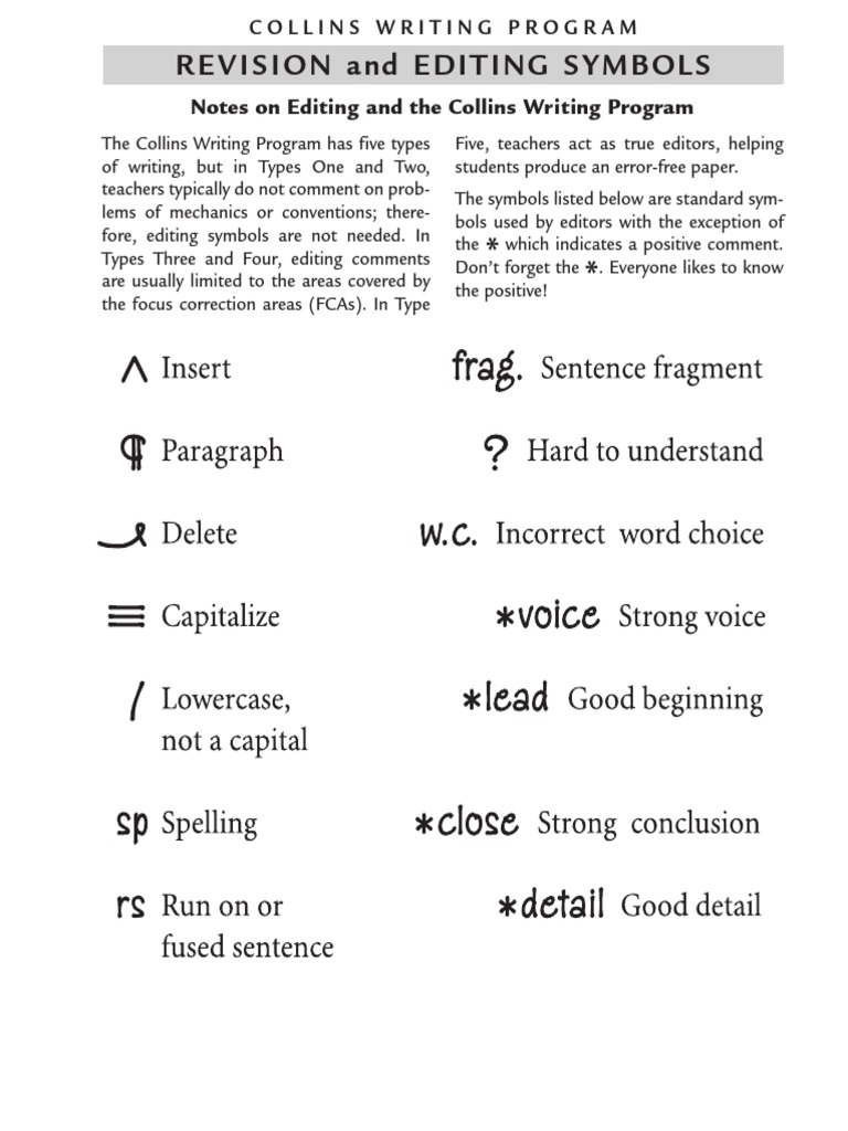 Collins Writing Program Editing Guide | PDF