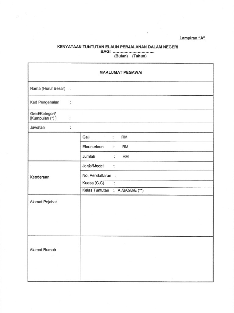 Contoh Borang Tuntutan Perjalanan  PDF