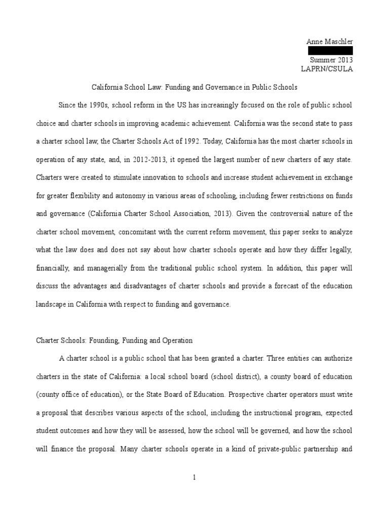 Funding Research Charter School State School - 