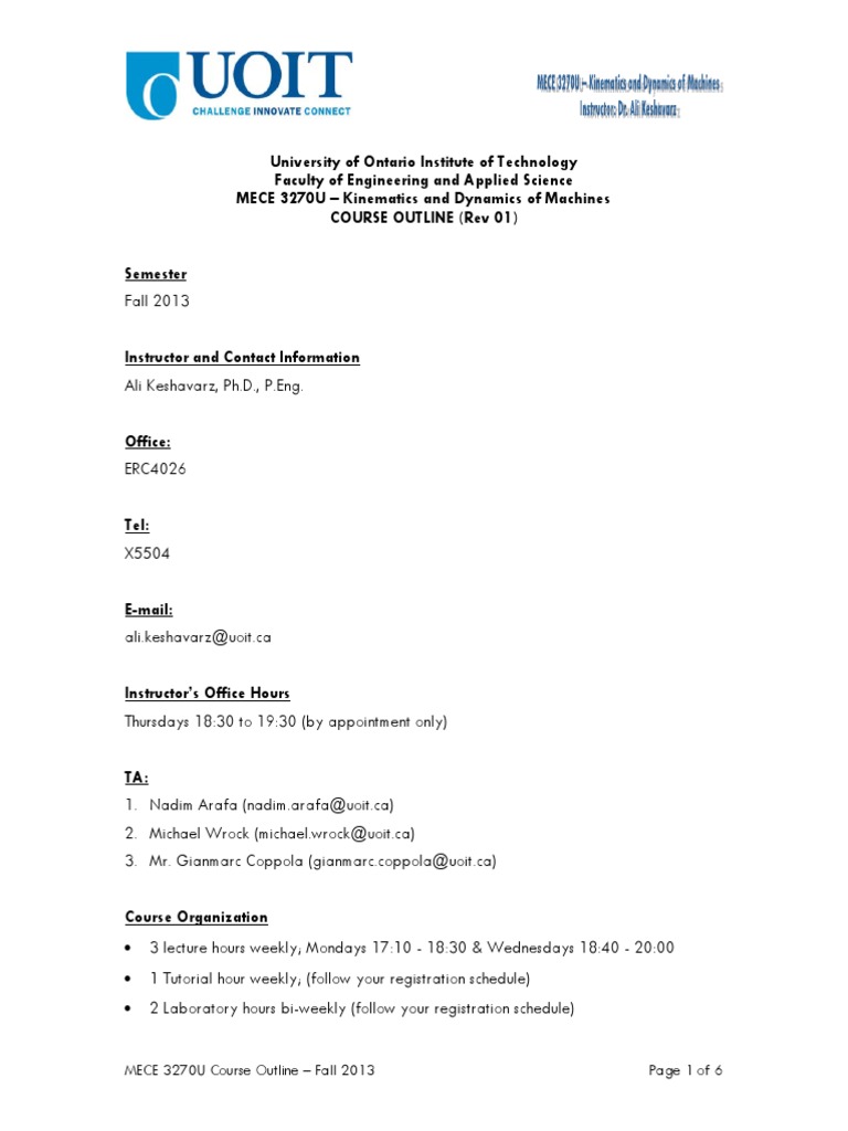 MECE 3270U Kinematics & Dynamics Outline | PDF | Academic Dishonesty ...