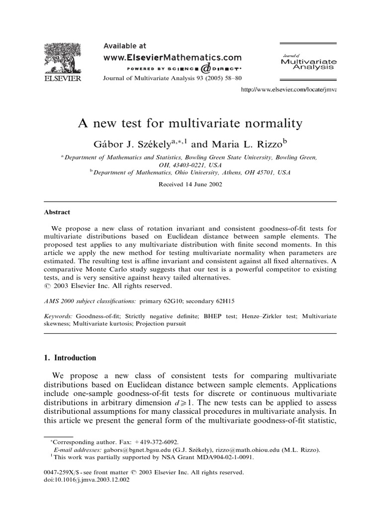Jurnal Multivariate Normal Test PDF | PDF | Normal Distribution | Skewness