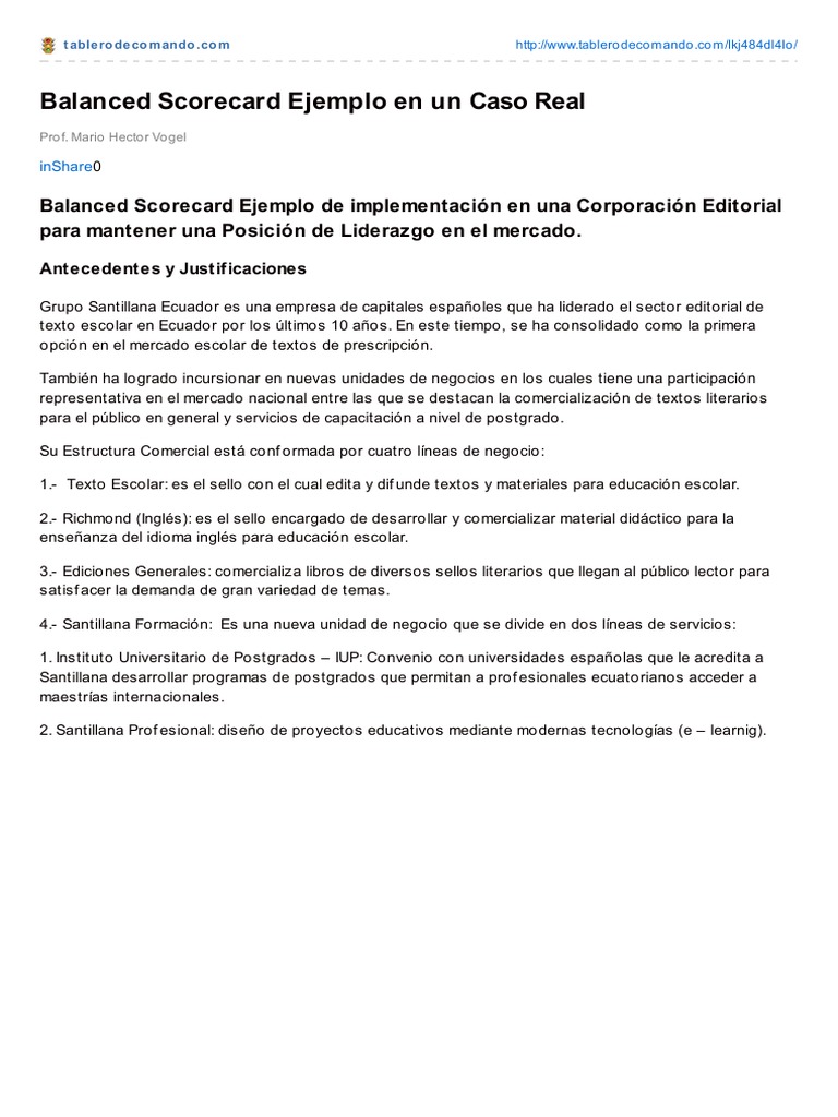 Balanced Scorecard Ejemplo en Un Caso Real | PDF | Toma de decisiones ...