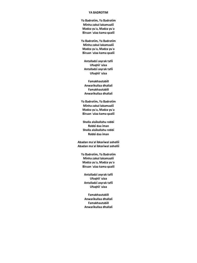 Ya Badrotim Pdf