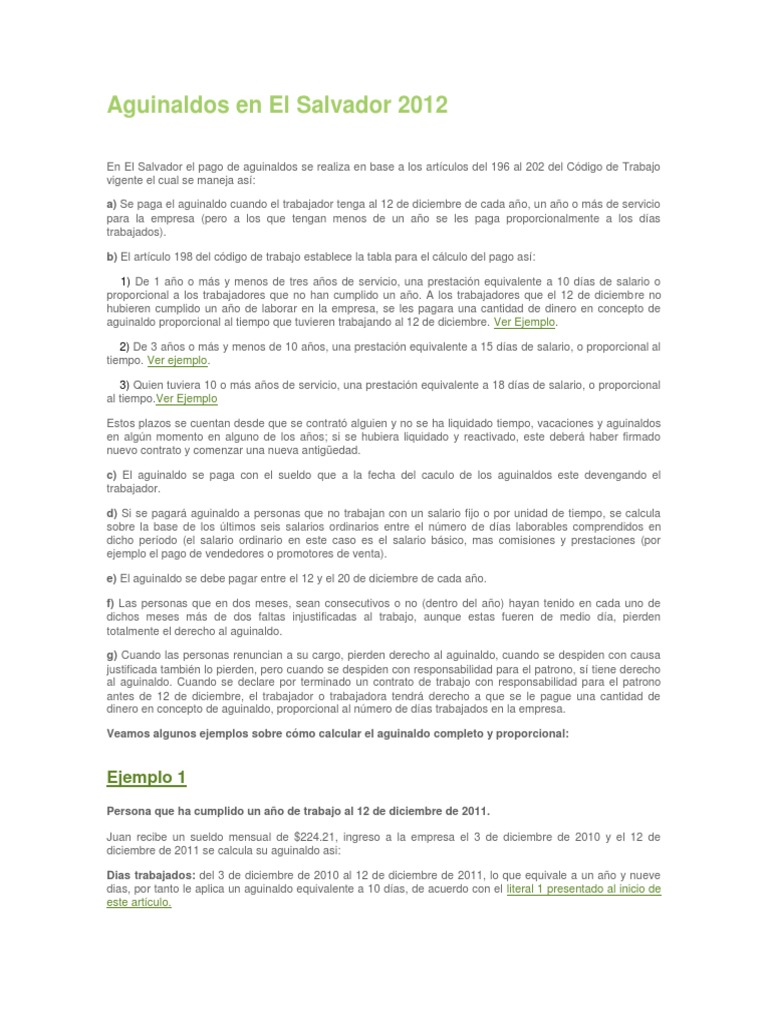 Aguinaldos en El Salvador: Cálculo y Exenciones 2012 | PDF | Salario | Euro