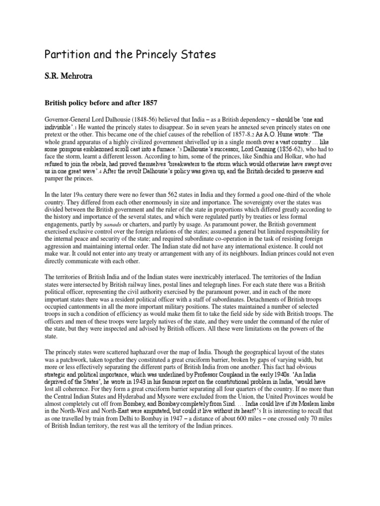Partition of India and The Princely States | PDF | Muhammad Ali Jinnah ...