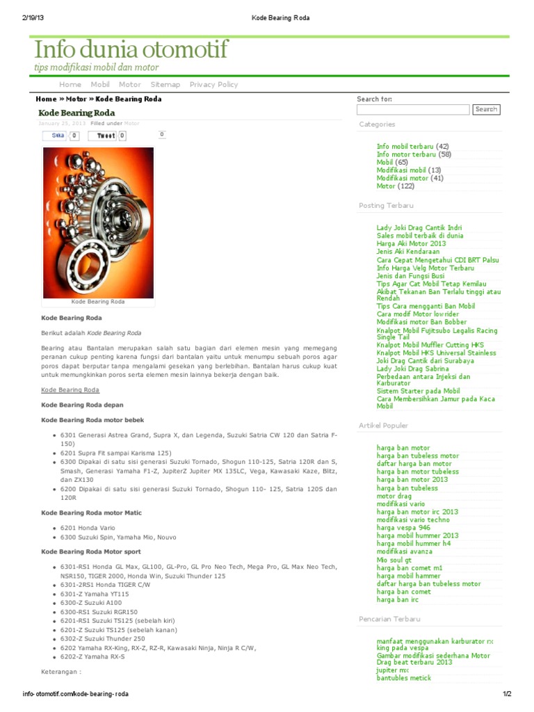 Kode Bearing Roda