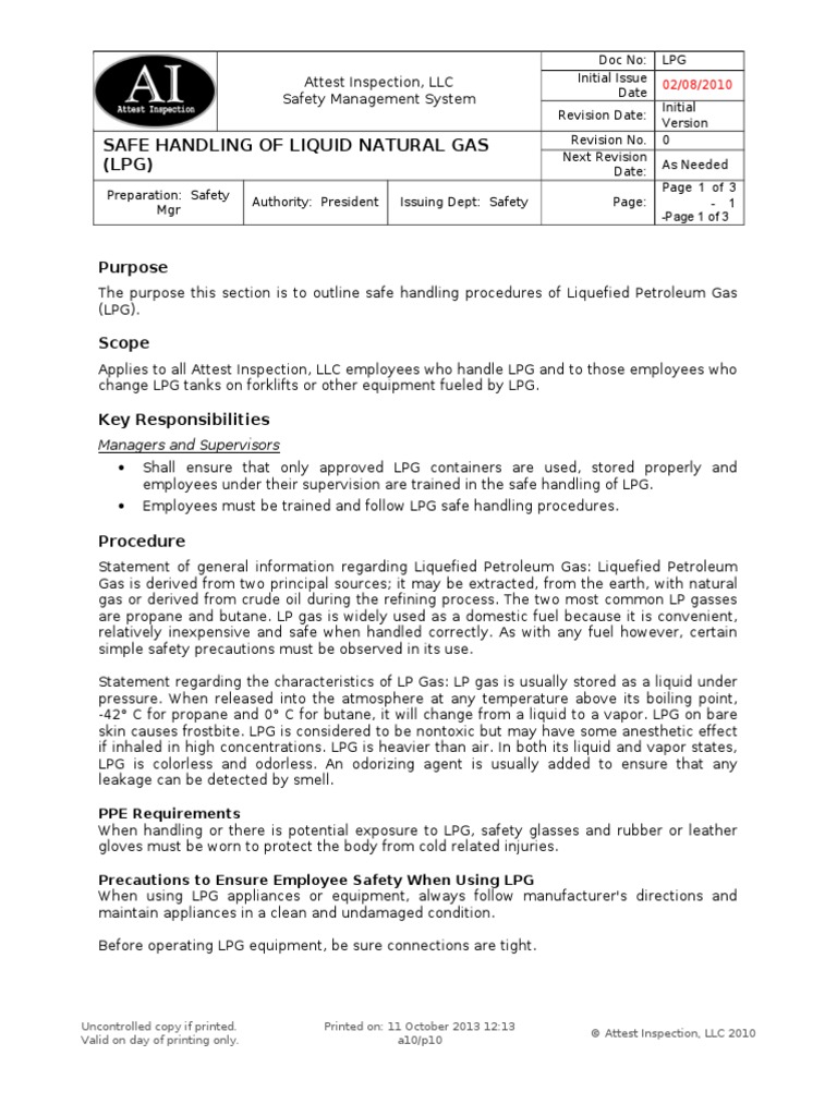 Safe Handling Procedures for LPG | PDF | Liquefied Petroleum Gas | Propane