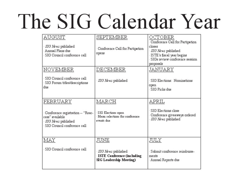 SIG Calendar Year Overview | PDF