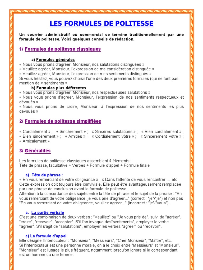 Formule De Politesse