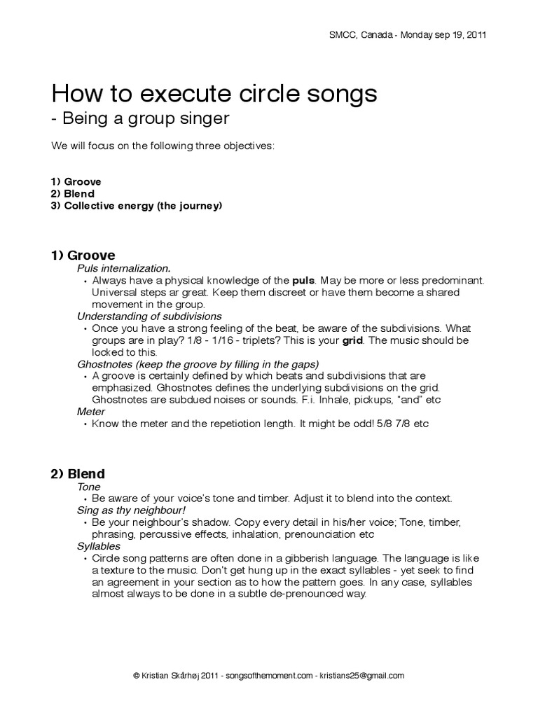 How To Execute Circle Songs - Canada 2011 | PDF | Performing Arts ...