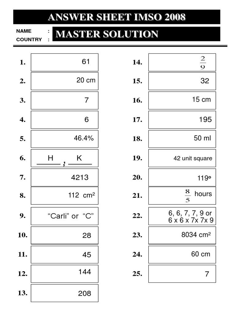 IMSO 2008 Answer Sheet Template | PDF