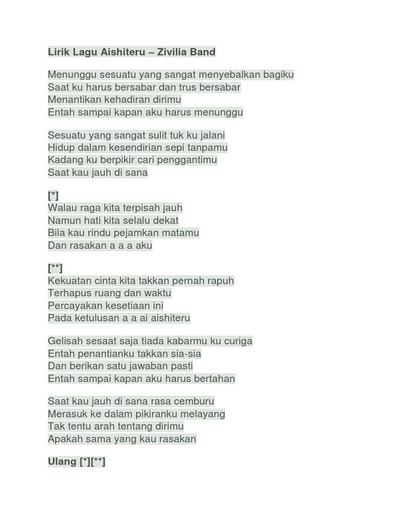Lirik Lagu Aishiteru