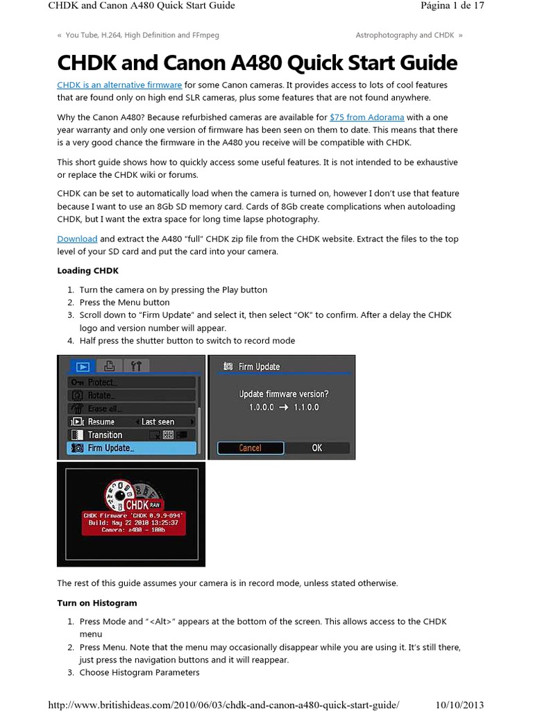CHDK Quick Start for Canon A480 | PDF | Shutter Speed | Shutter ...