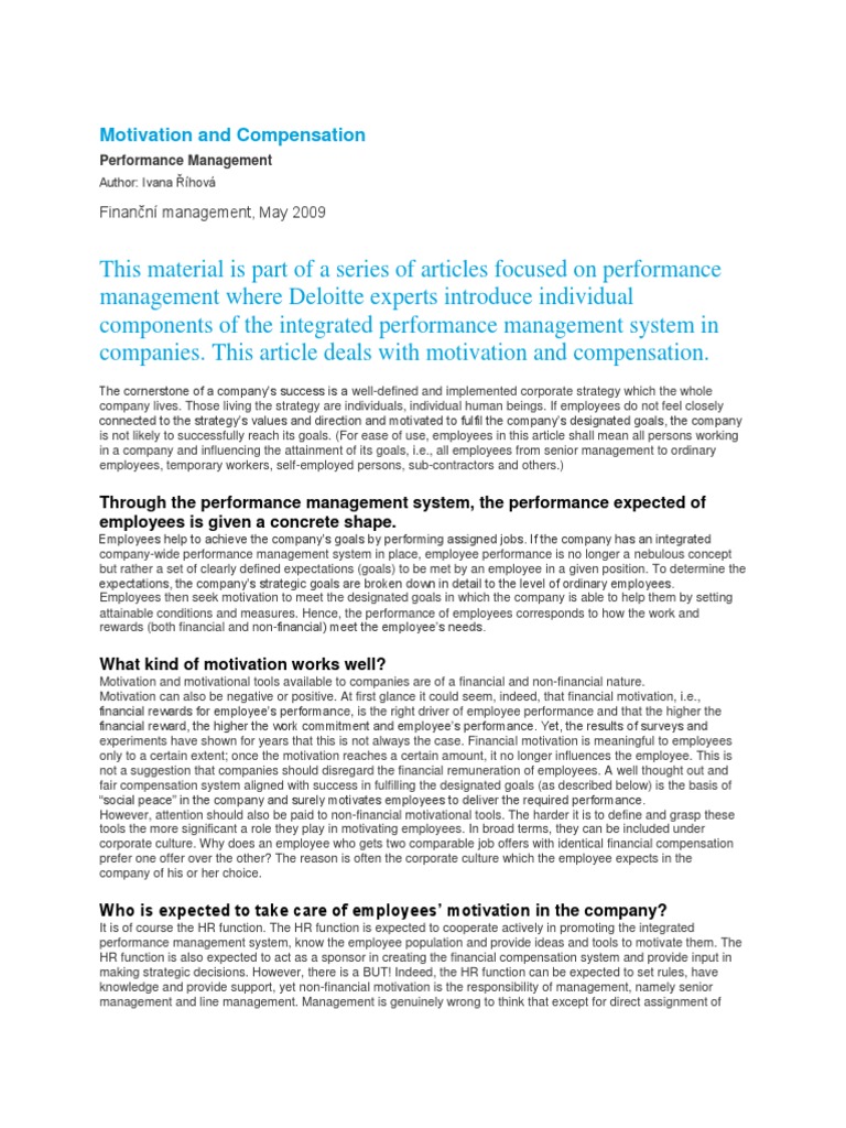 Motivating Employees Through An Integrated Performance Management