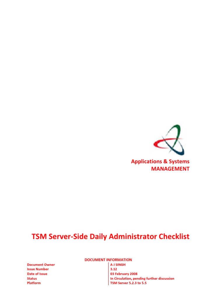 TSM - Server-Side Daily Administrator Checklist | PDF | Websites ...