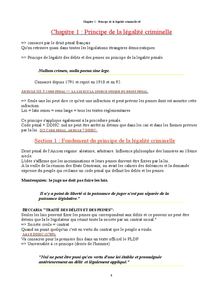 Principe De Legalite Des Delits Et Peines