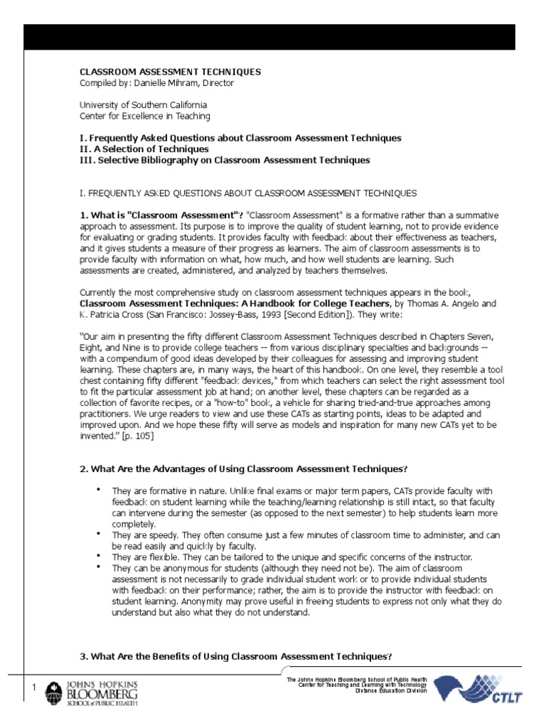 Classroom Assessment Techniques Overview | PDF | Educational Assessment ...