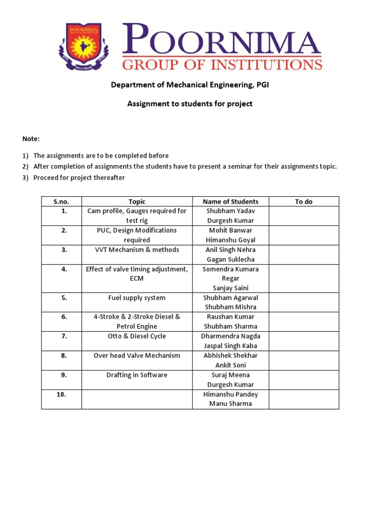 Mechatronics Project Assignments 1st Year | PDF