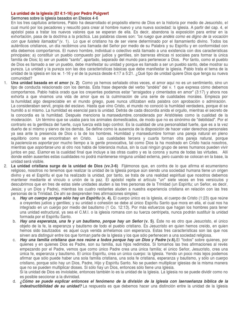 La Unidad de la Iglesia en Efesios 4 | PDF | Cristo (título) | Iglesia ...