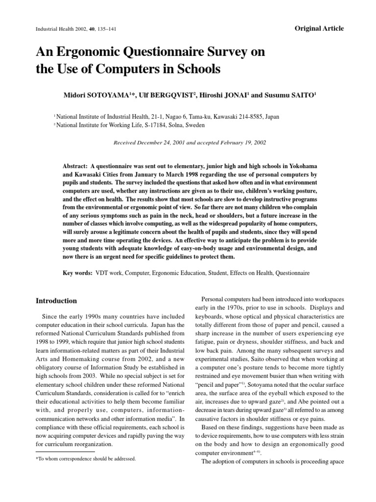 An Ergonomic Questionnaire Survey On PDF Laptop Secondary School