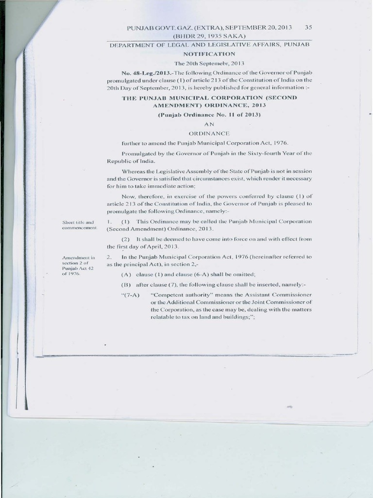 Punjab Govt 20 2013 35 (Bfidr 29, 1935 Saka) Gaz. (Extra), September