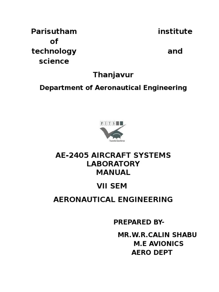Aircraft Systems Laboratory Manual Covering Safety Procedures