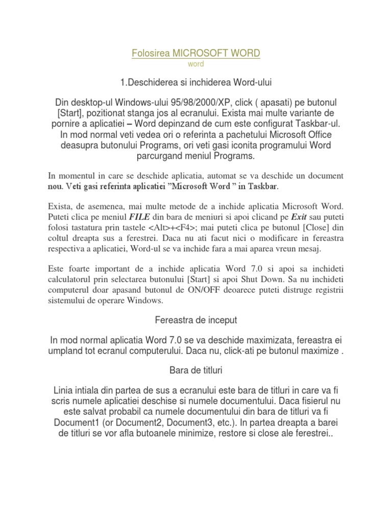 Folosirea Microsoft Word | PDF