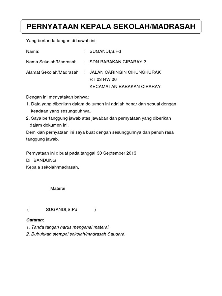 Contoh Surat Pernyataan Aktif Melaksanakan Tugas Dari Kepala Sekolah Berbagi Contoh Surat