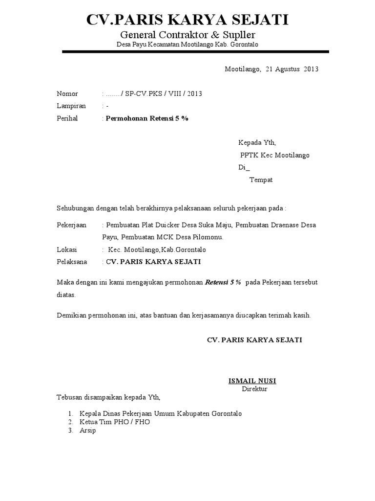 Surat Permohonan Retensi Surat Permohonan Retensi