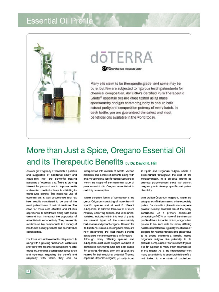 Oregano Essential Oil Information Sheet PDF Oregano Peptic Ulcer