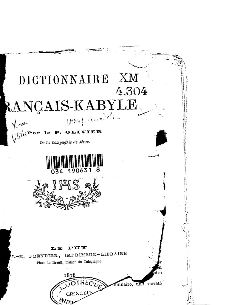 Olivier Dictionnaire Kabyle Francais 1878 Pdf
